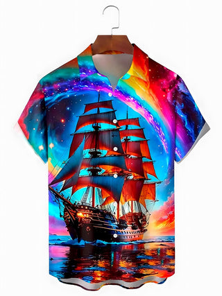 men's Hawaiian shirt front view tropical beach vacation