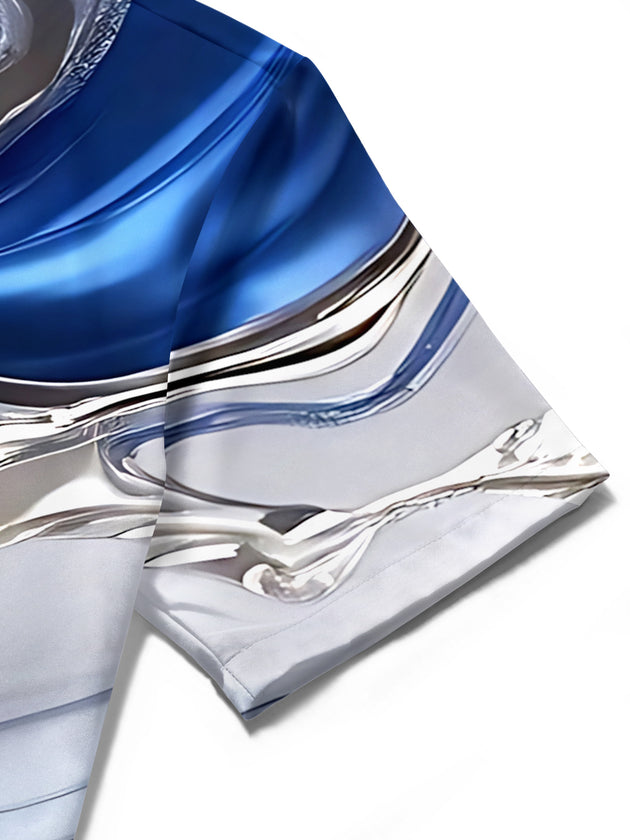 Men's abstract print short sleeve shirt detail close-up