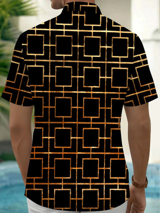 Men's geometric print short sleeve shirt back view