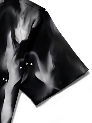 men's ghost print short sleeve shirt flat lay pattern detail