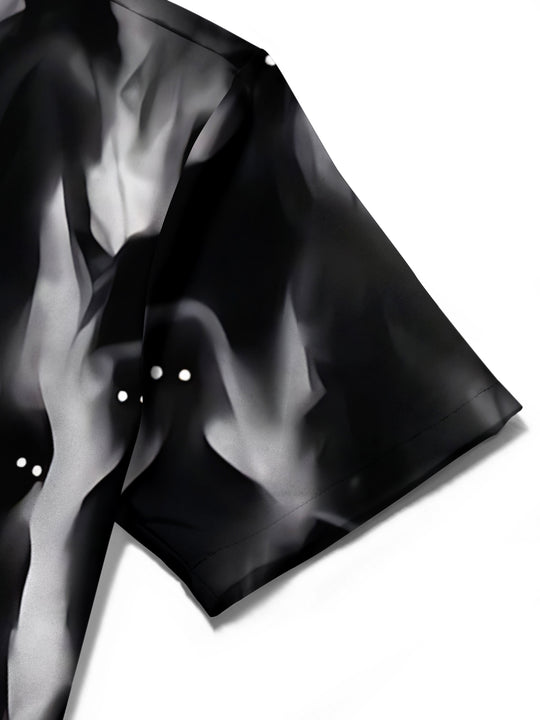 men's ghost print short sleeve shirt flat lay pattern detail