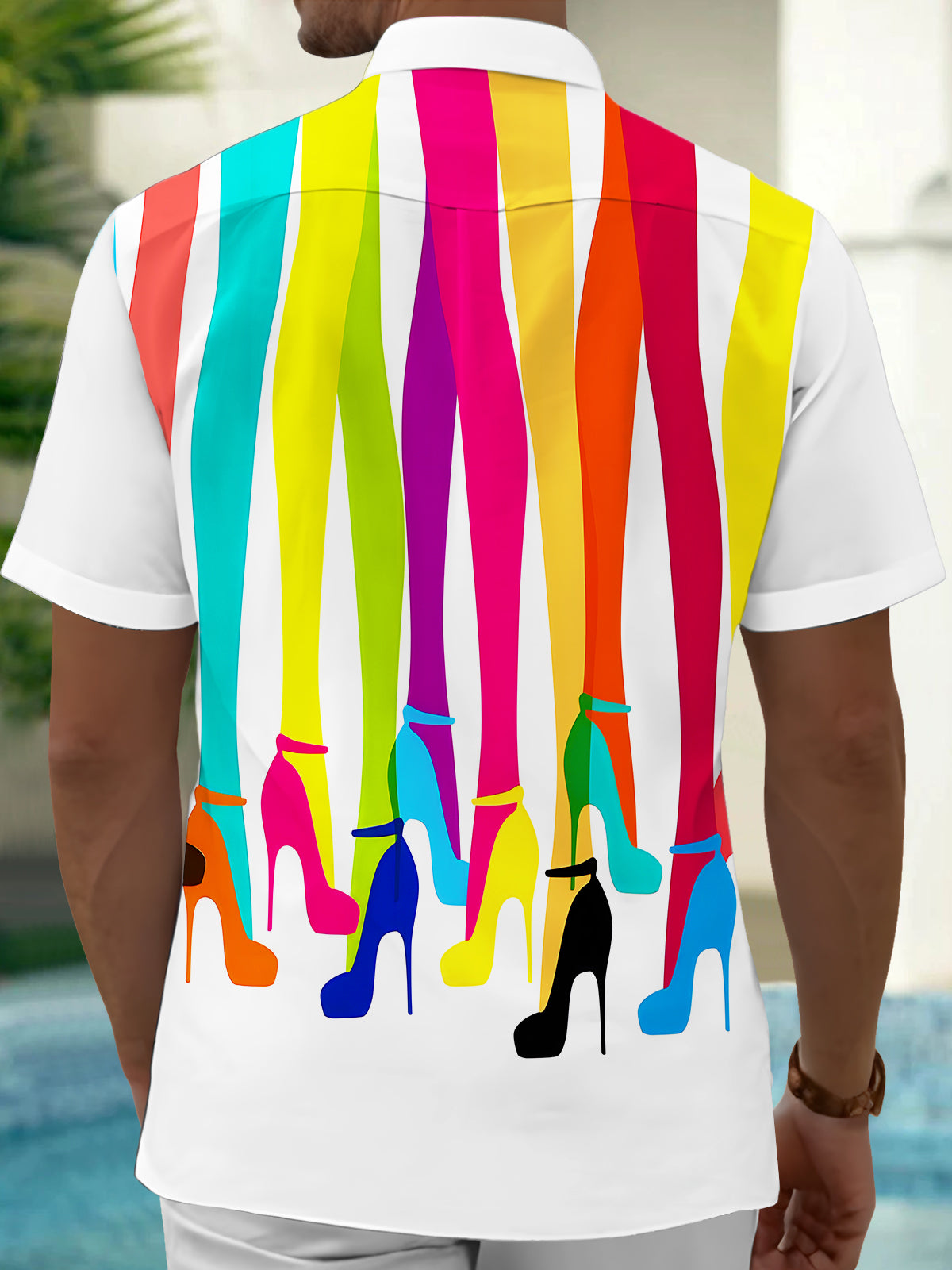 Fun Art Colorful Long High Heels Men's Pocket Short Sleeve Shirts