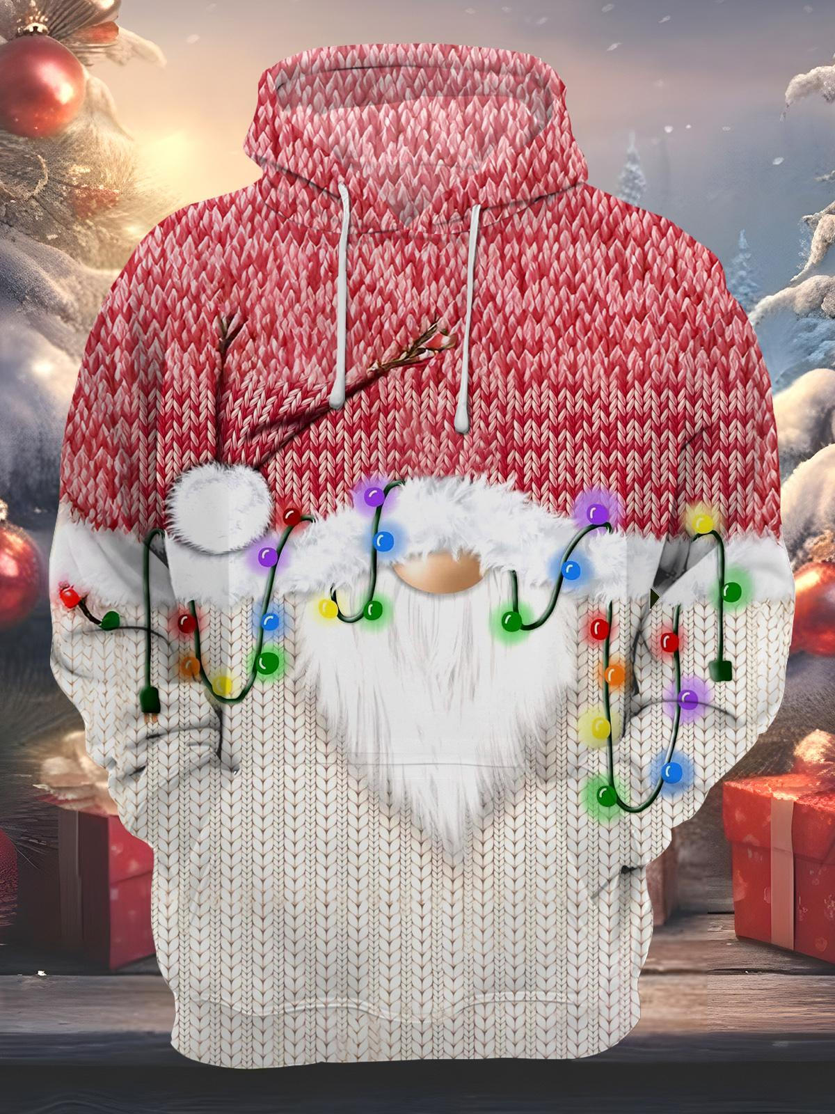 Christmas Print Men's Long Sleeve Pocket Hoodies