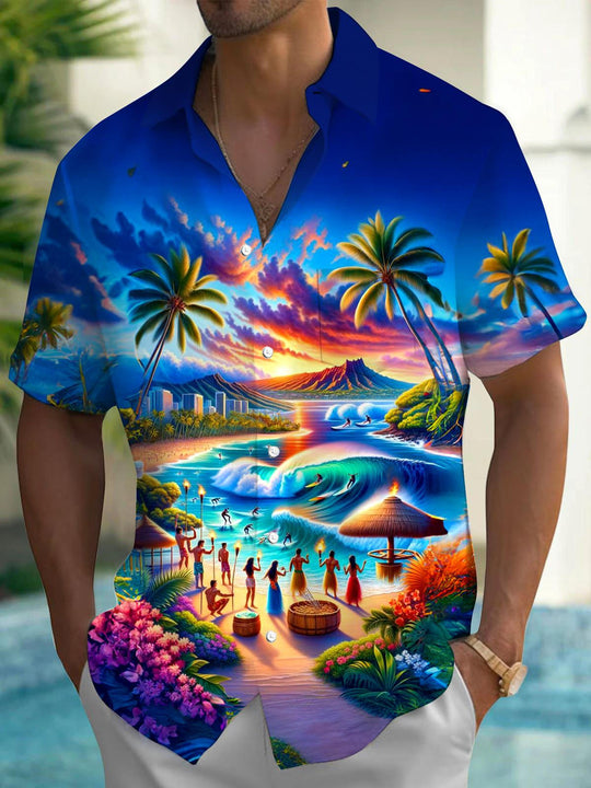 Men's Hawaiian pocket short sleeve shirt front view beach vacation