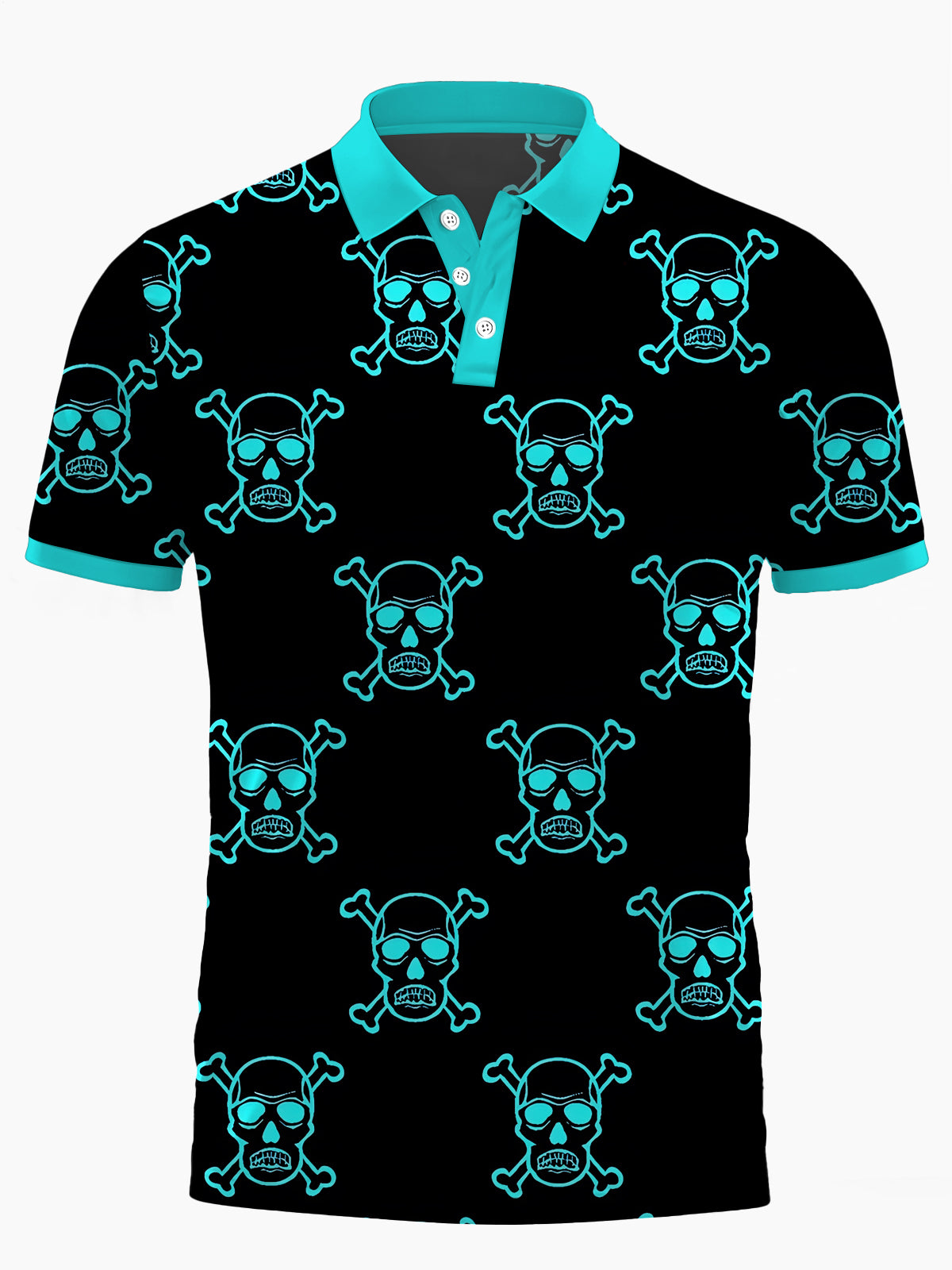 Skull Print Men's Short Sleeve Button Polo Shirt