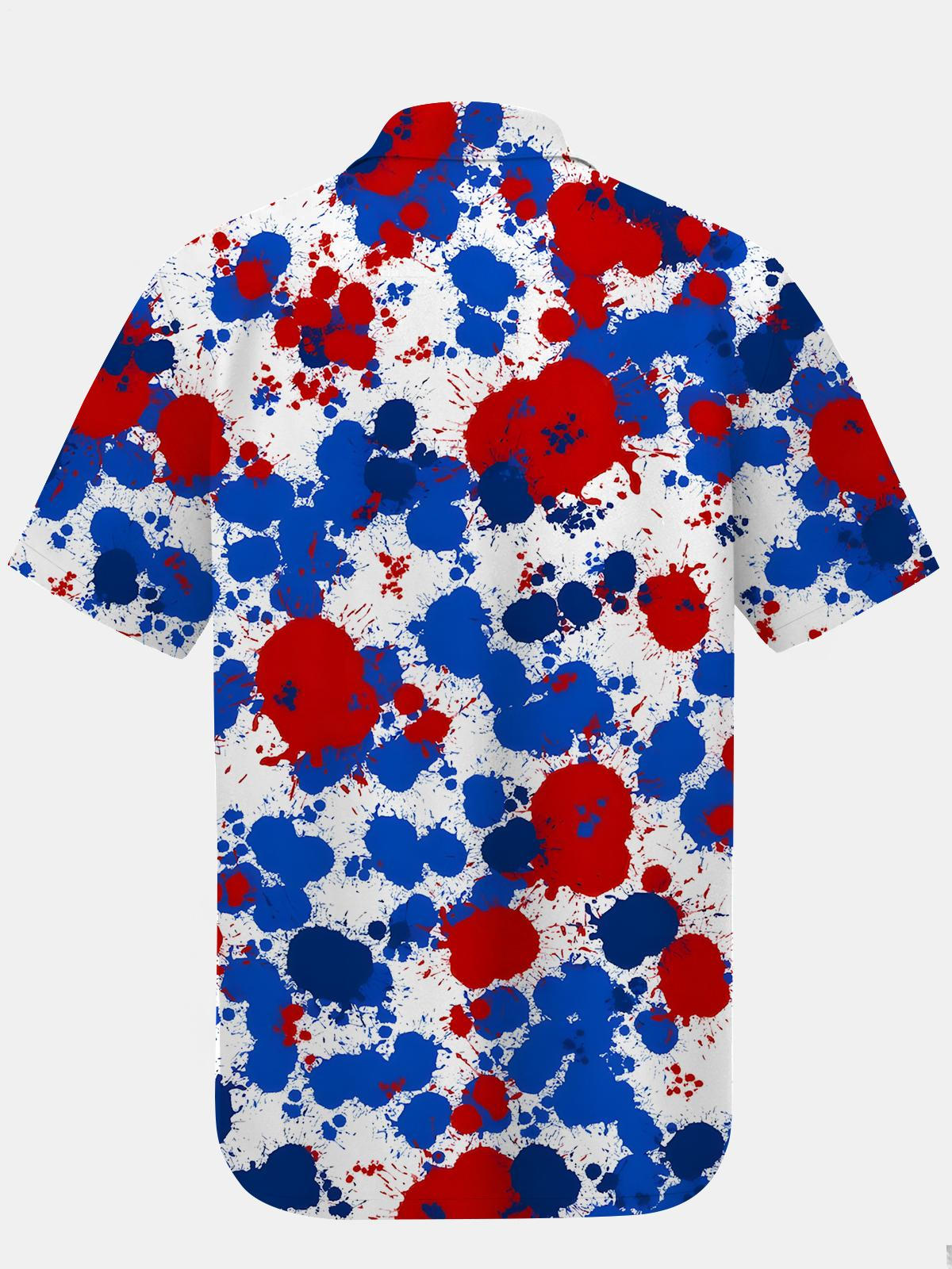 Independence Day Ink Splash Print Men's Pocket Short Sleeve Shirts