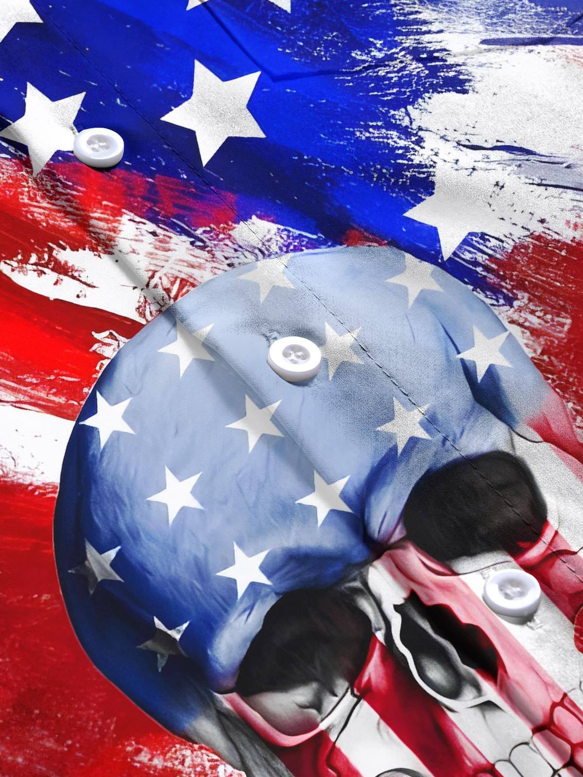 Independence Day Skull Men's Pocket Short Sleeve Shirts