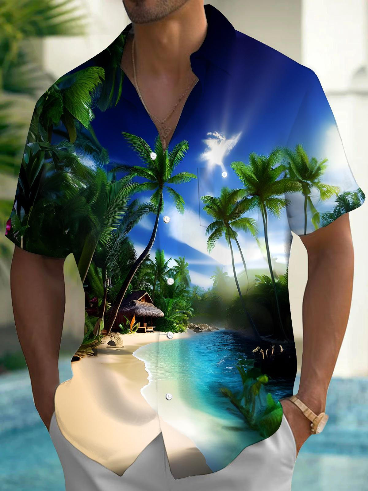 Coconut Tree Men's Pocket Short Sleeve Shirts