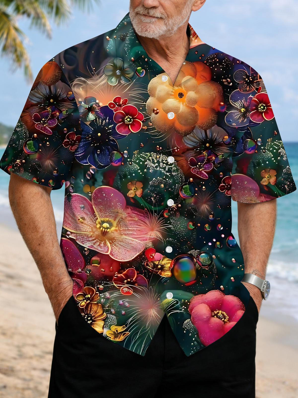 Floral Print Men's Pocket Short Sleeve Shirts
