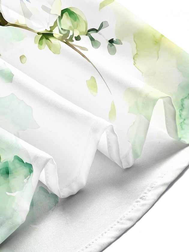 Art Watercolor White Flowers Green Leaves Men's Pocket Short Sleeve Shirts