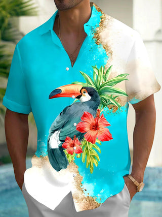men's Hawaiian shirt front view tropical beach vacation