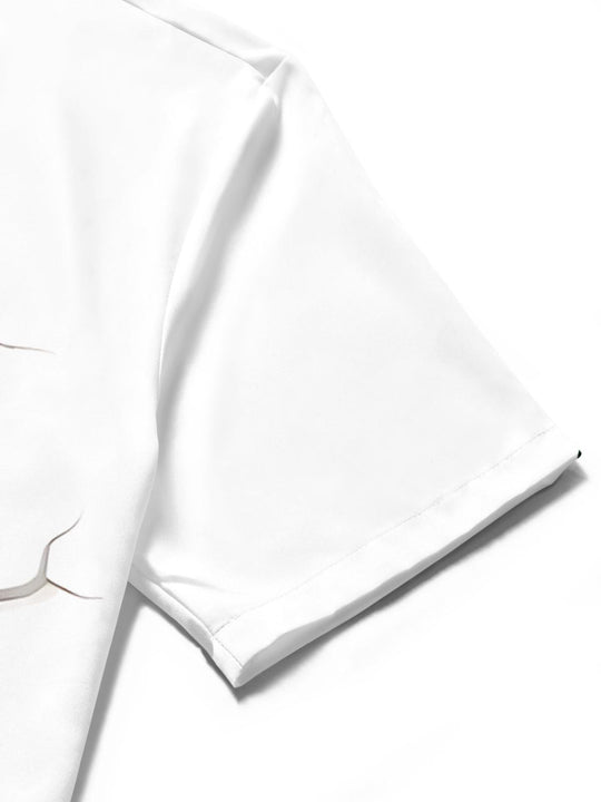 Men's white funny duck print short sleeve shirt close-up detail