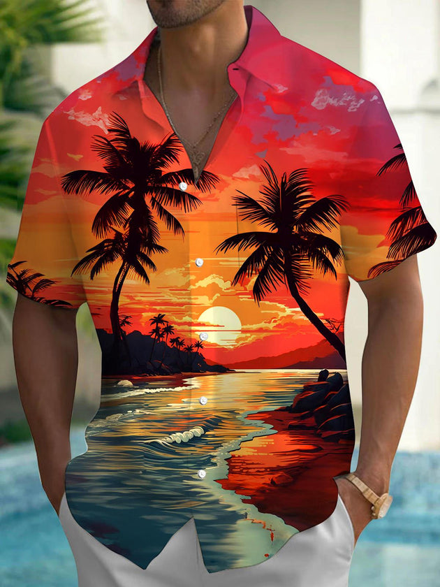men's Hawaiian shirt front view tropical beach vacation