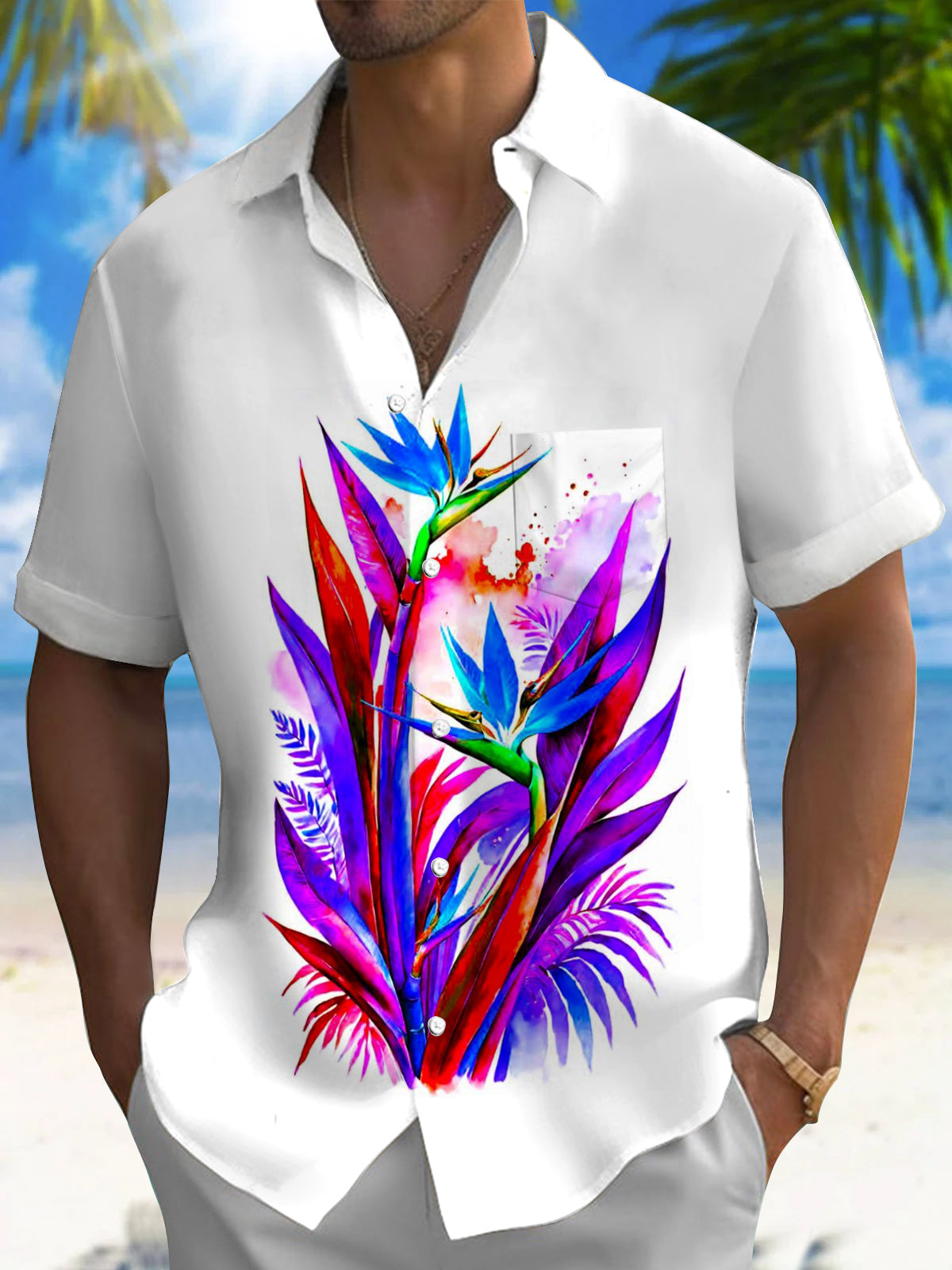 Floral Men's Pocket Short Sleeve Shirts