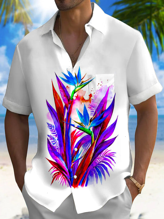 men's Hawaiian shirt front view tropical beach vacation