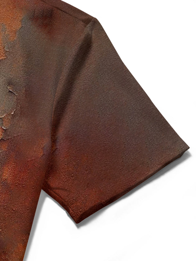 Men's Cross Jesus Print Short Sleeve Shirt close-up detail of fabric texture and print