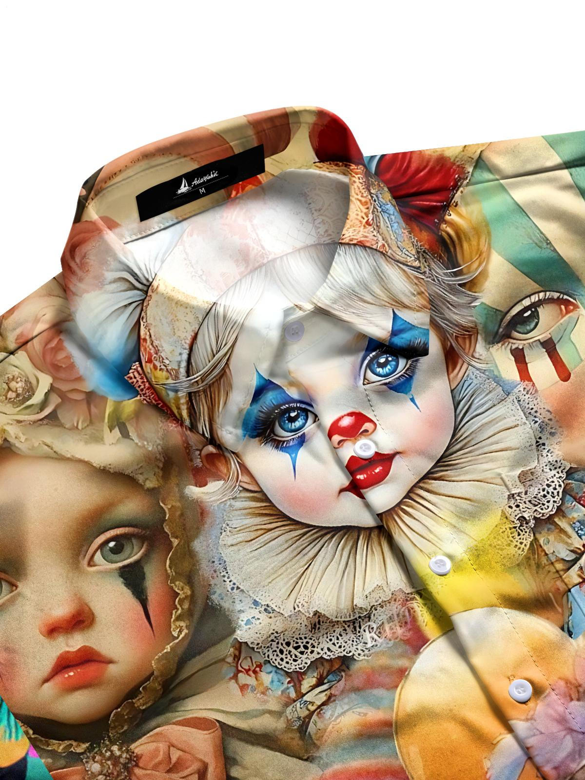 Vintage Clown Print Men's Pocket Short Sleeve Shirts