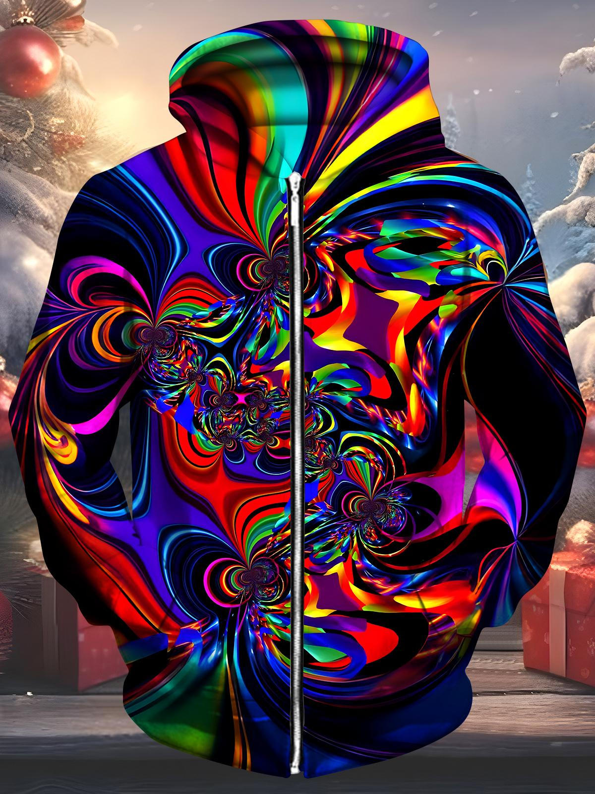 Abstract Men's Pocket Long Sleeve Zip Up Hoodies