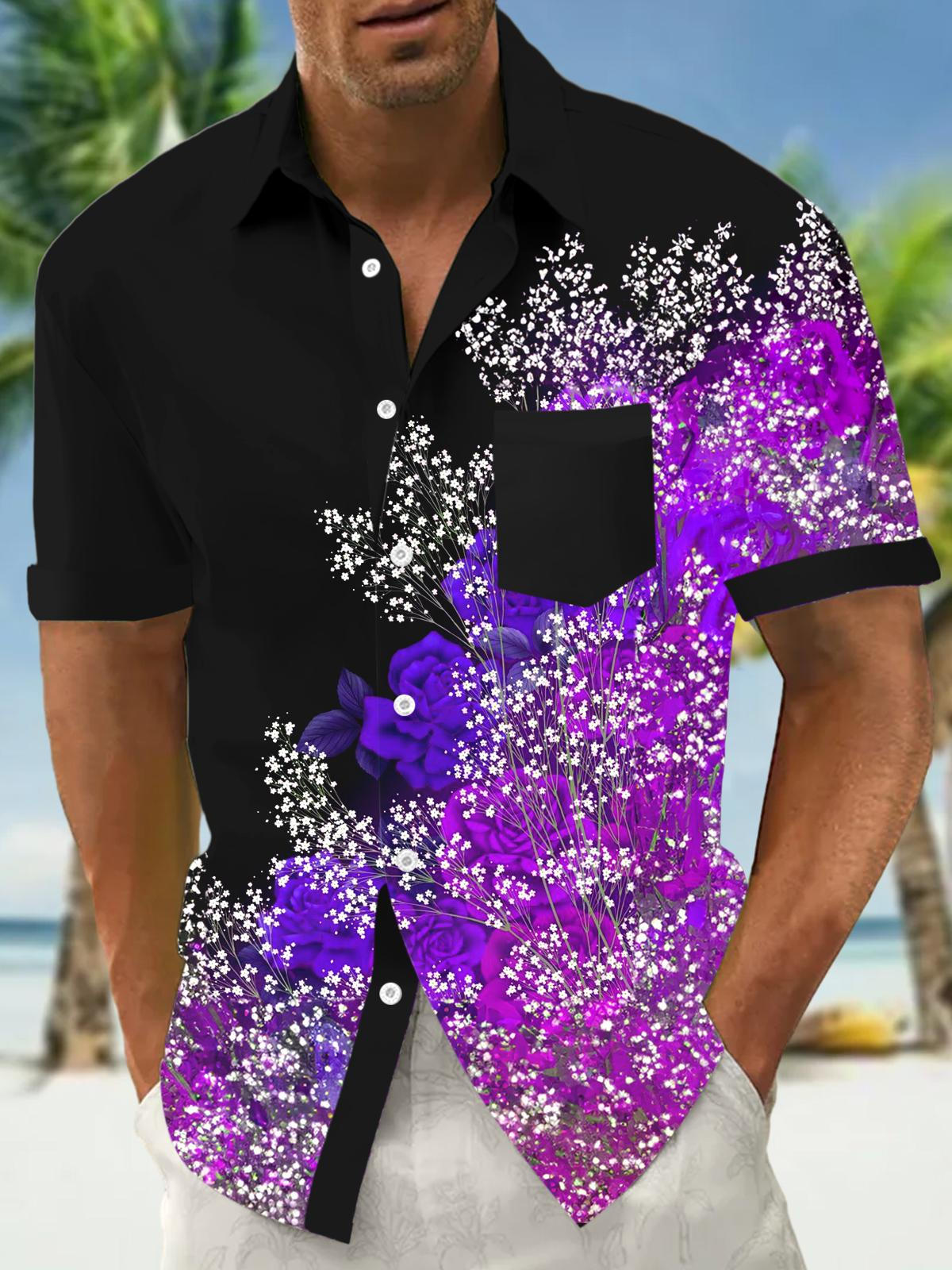 Floral Men's Pocket Short Sleeve Shirts