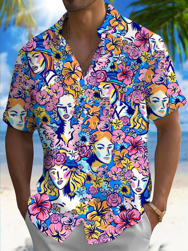 Men's floral print short sleeve shirt front view