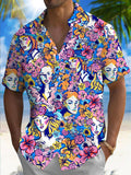 Floral Face Art Print Men's Pocket Short Sleeve Shirts