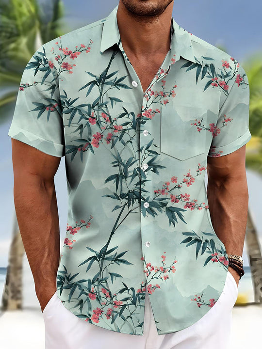 Men's floral short sleeve pocket shirt front view