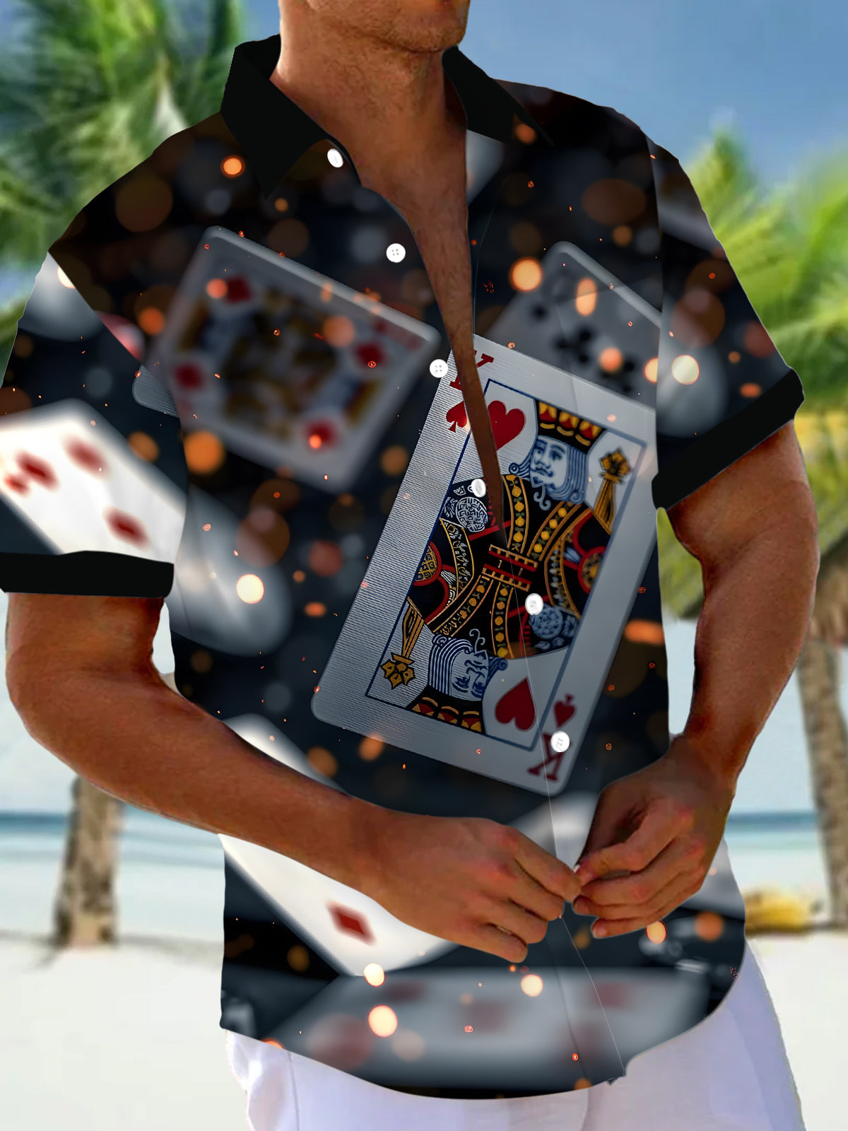 Poker Print Men's Pocket Short Sleeve Shirts