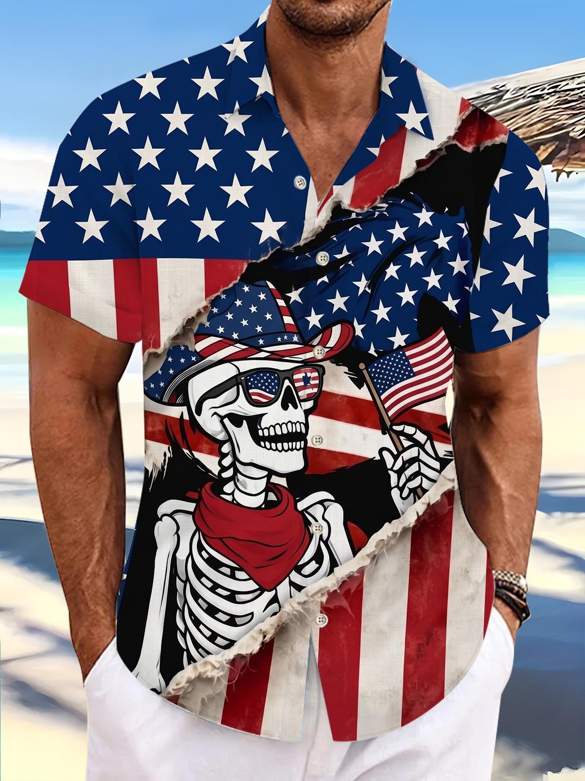 men's skull print shirt front view Independence Day