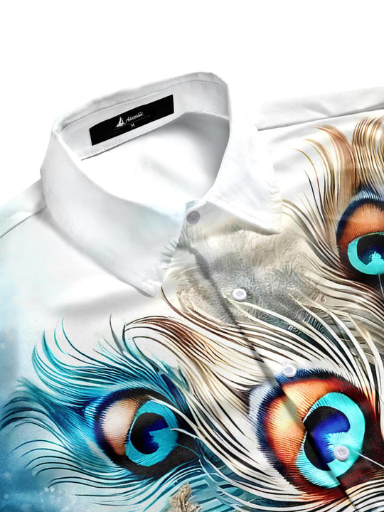 Men's peacock feather half sleeve shirt side view