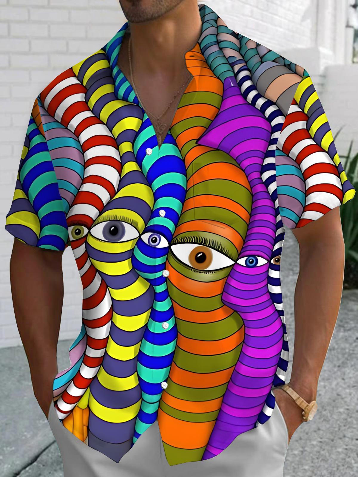 Abstract Eye Print Men's Pocket Short Sleeve Shirts