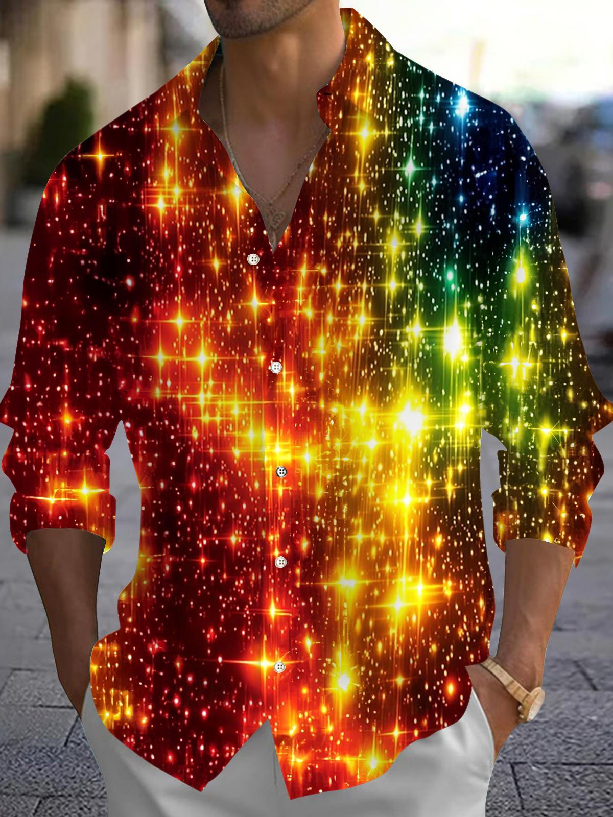 Christmas Flash Print Men's Pocket Long Sleeve Shirts