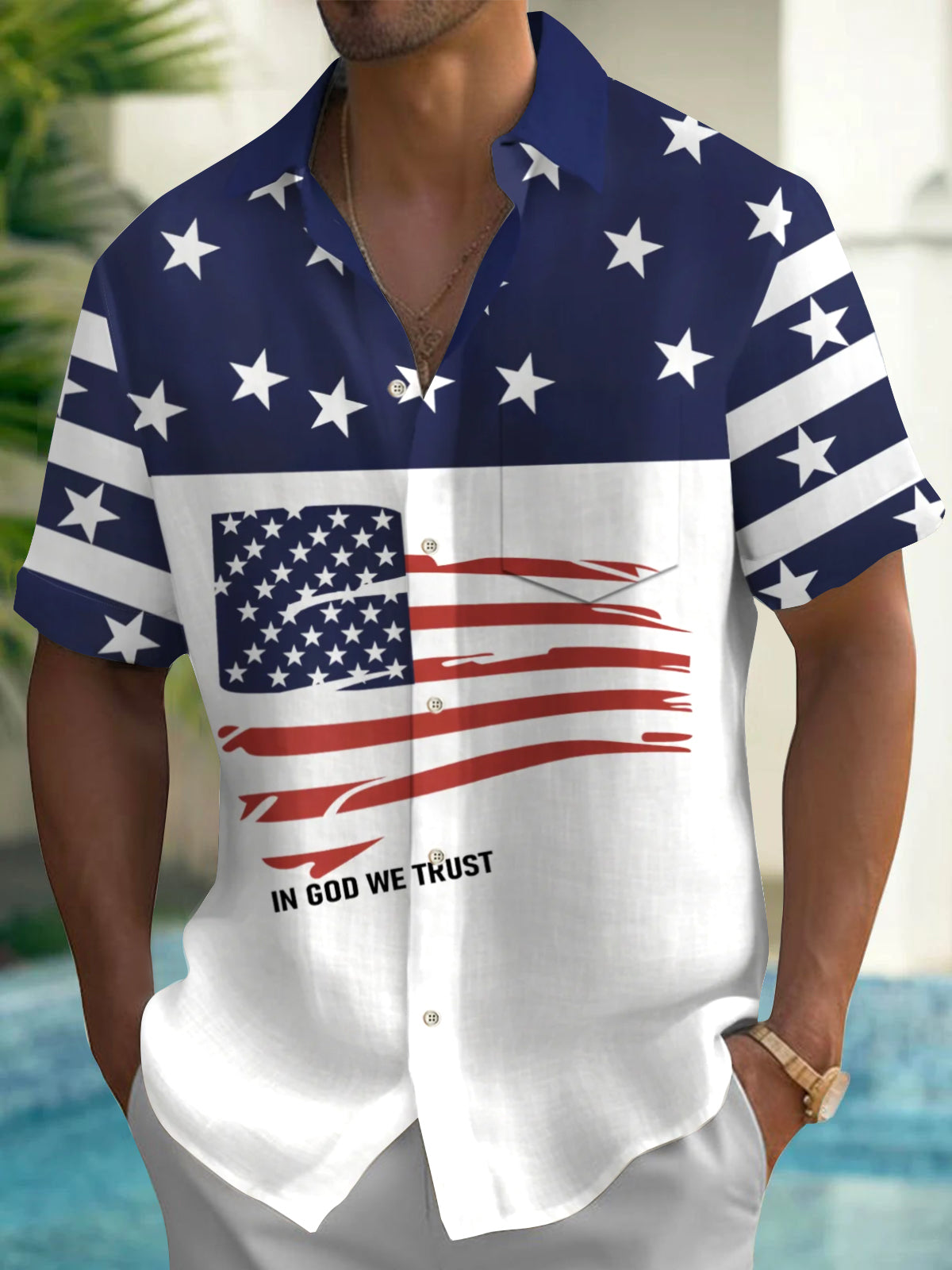 American Flag Short Sleeve Men's Shirts With Pocket