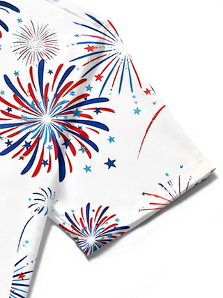 men's American flag print shirt close-up short sleeve