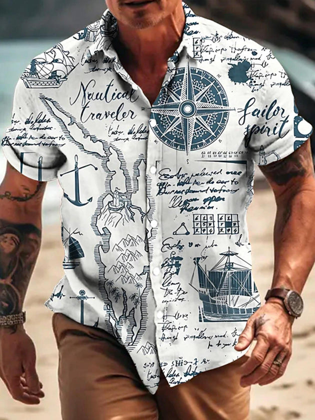 men's Hawaiian shirt front view tropical beach vacation