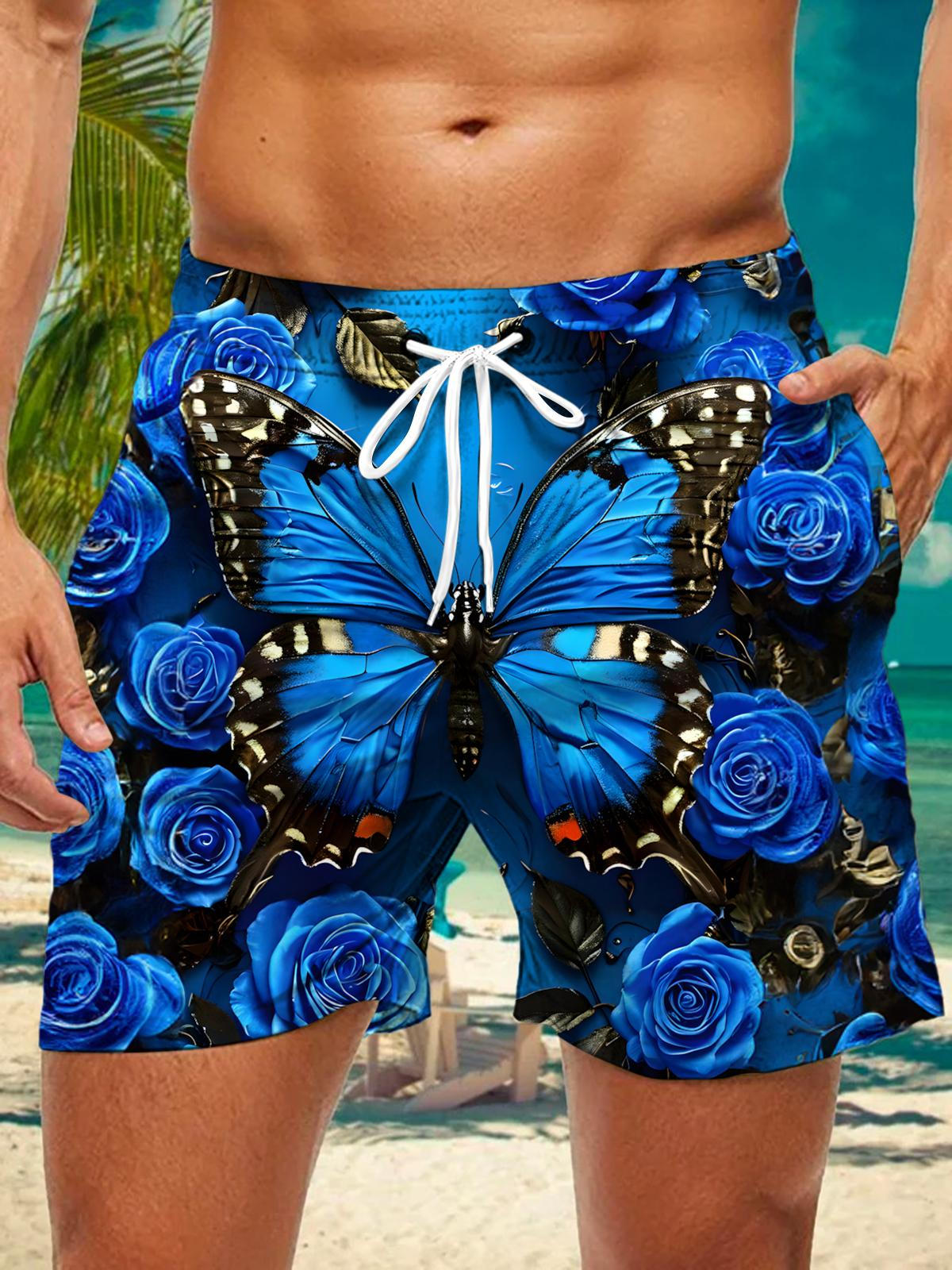 Butterfly Floral Print Men's Print Pocket Shorts