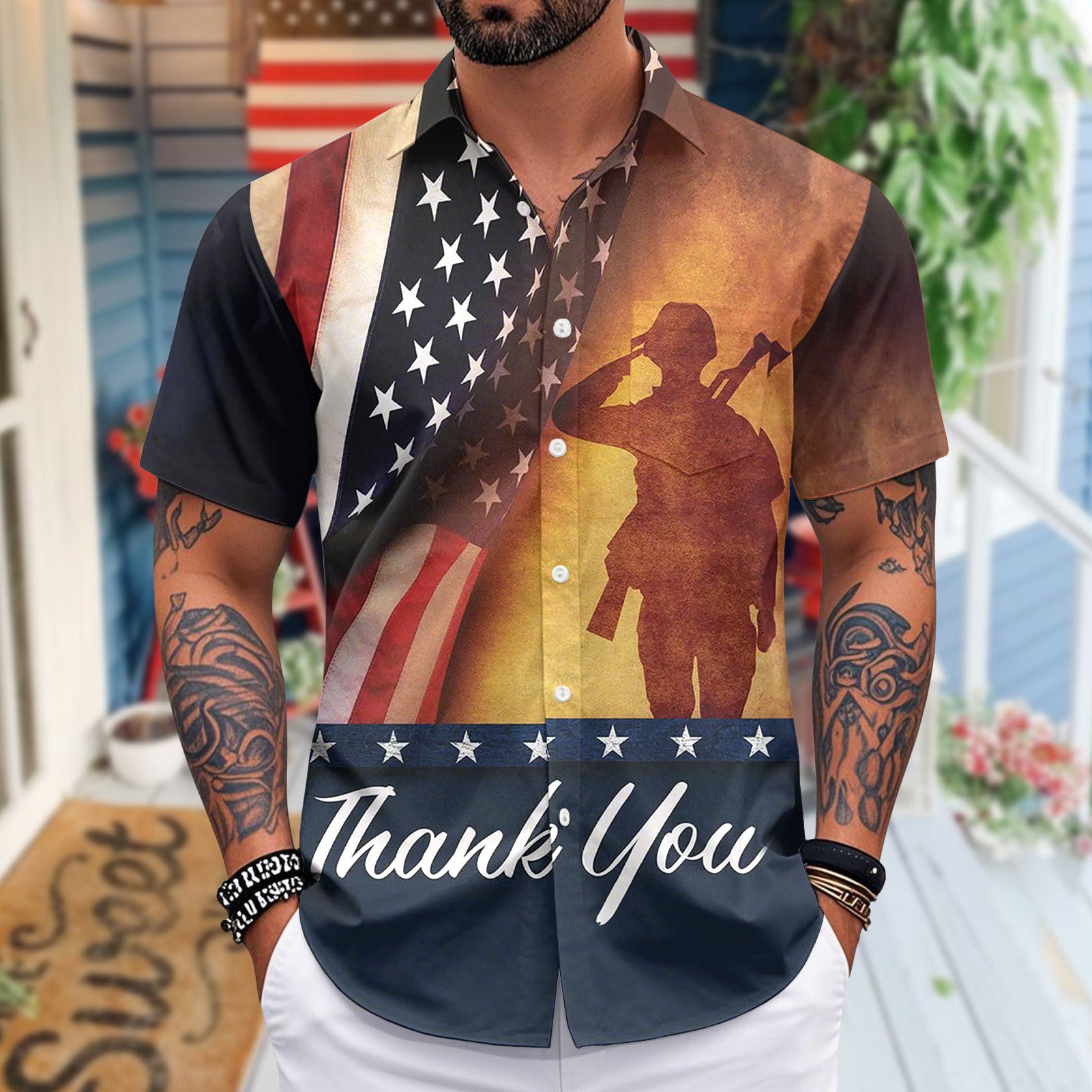 Patriotic Hawaiian Shirts for Men 250 Years Eagle Flag Patriotic Button Up Shirt Hawaiian Outfit for Parade sweetie