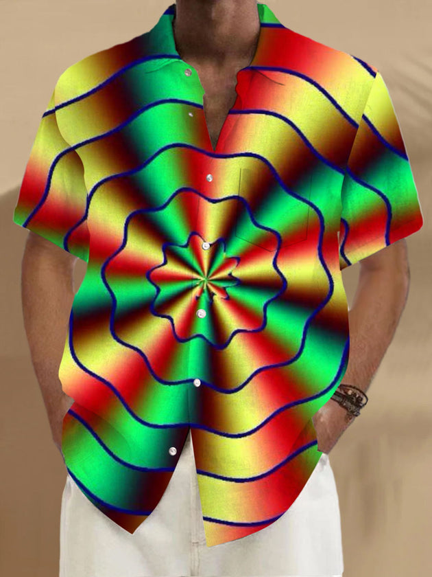 Men's gradient line print pocket short sleeve shirt front view