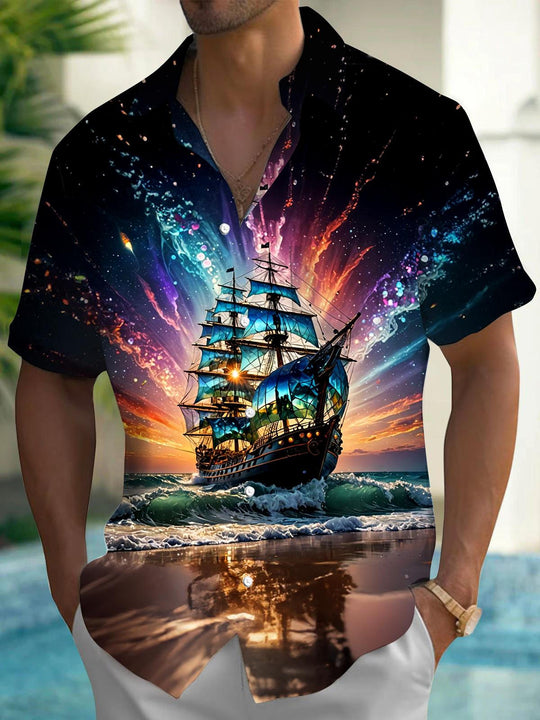 Men's Hawaiian short sleeve shirt front view tropical beach vacation