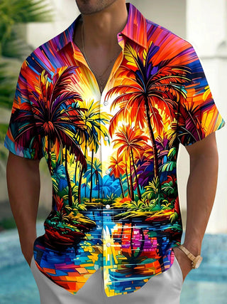 men's Hawaiian shirt front view tropical beach vacation
