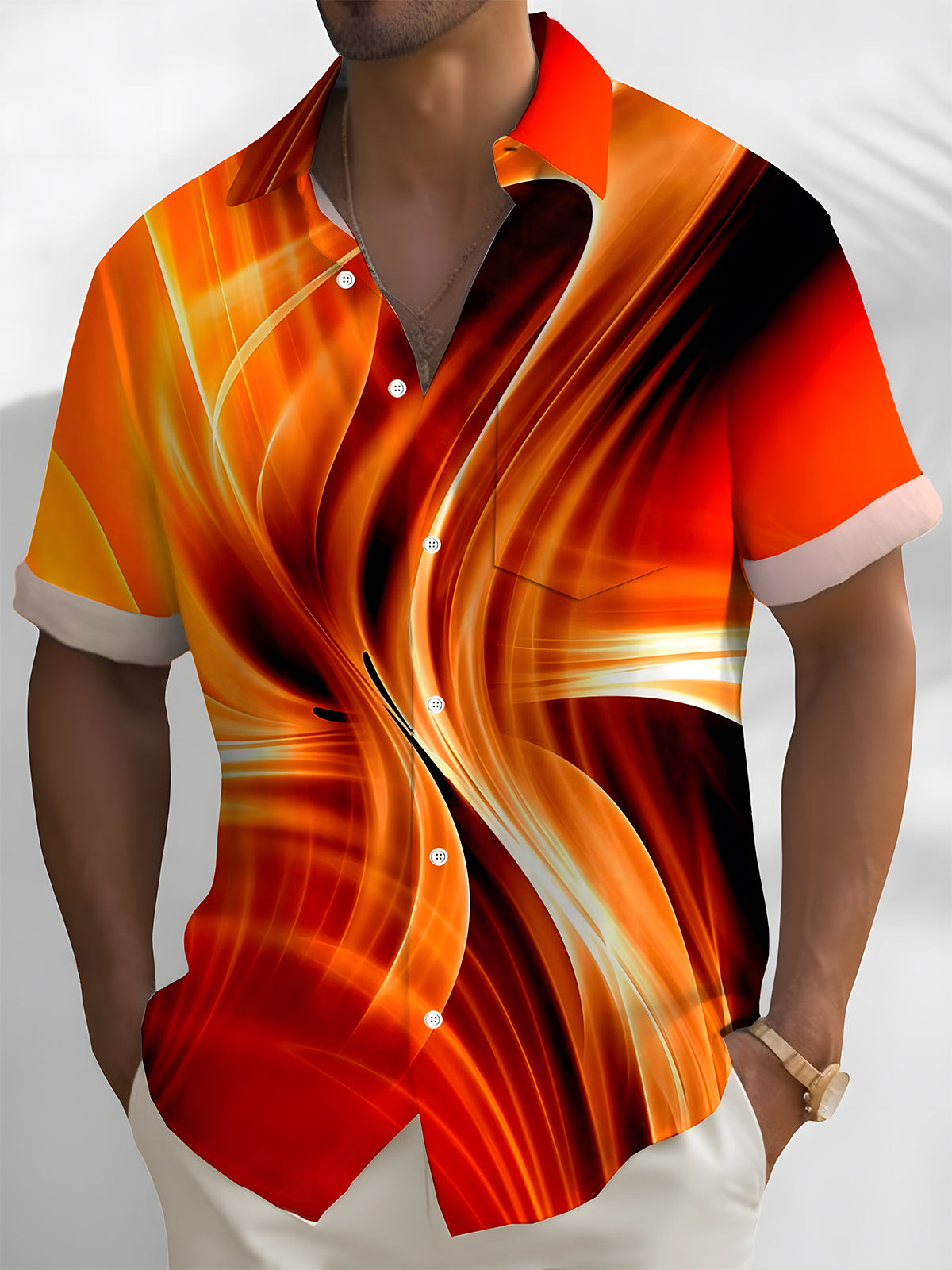 Abstract Gradient Print Men's Pocket Short Sleeve Shirts