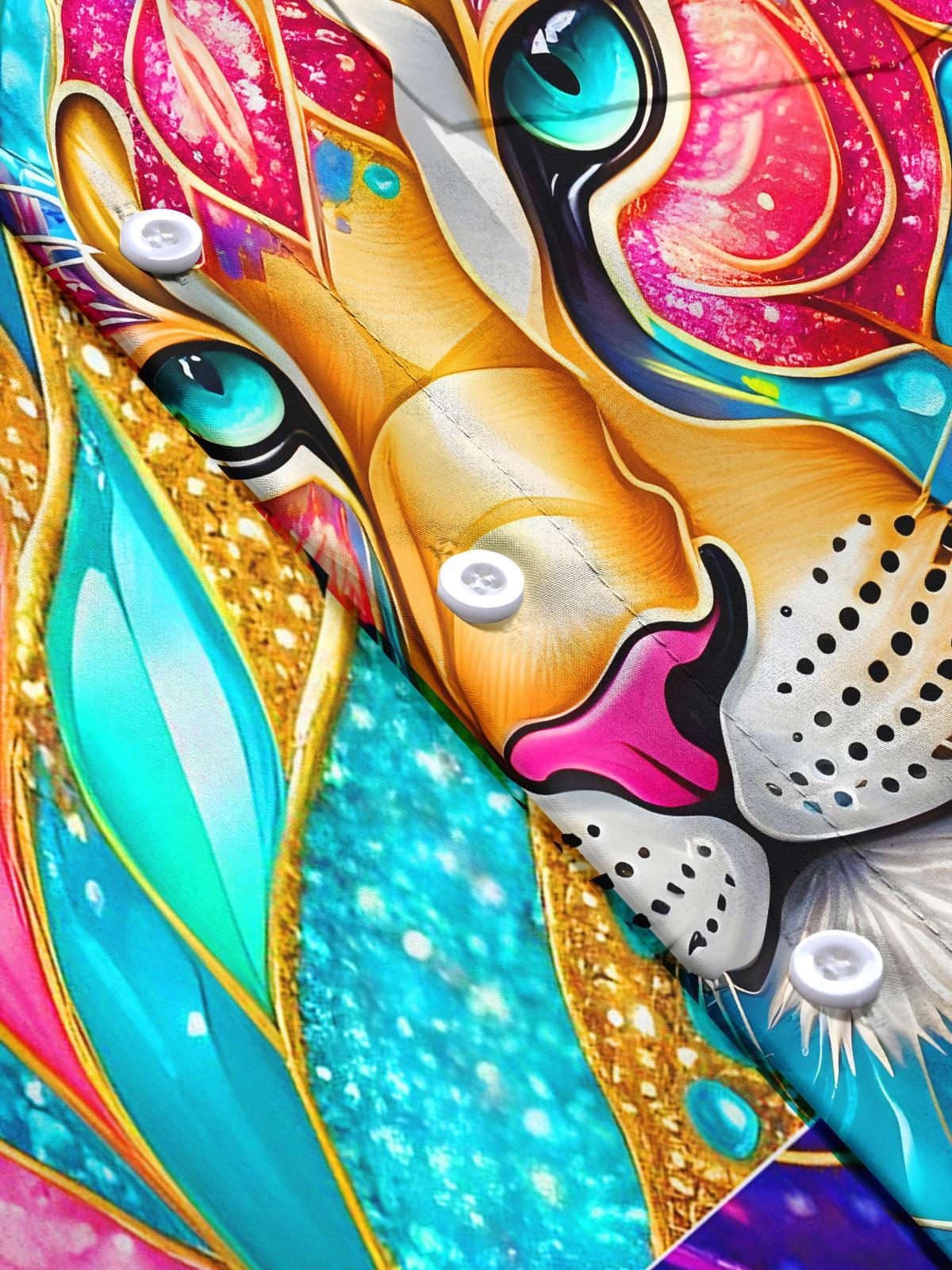 Art Colorful Cheetah Men's Pocket Long Sleeve Shirts