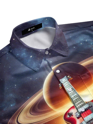 Men's planet print pocket half sleeve shirt side view