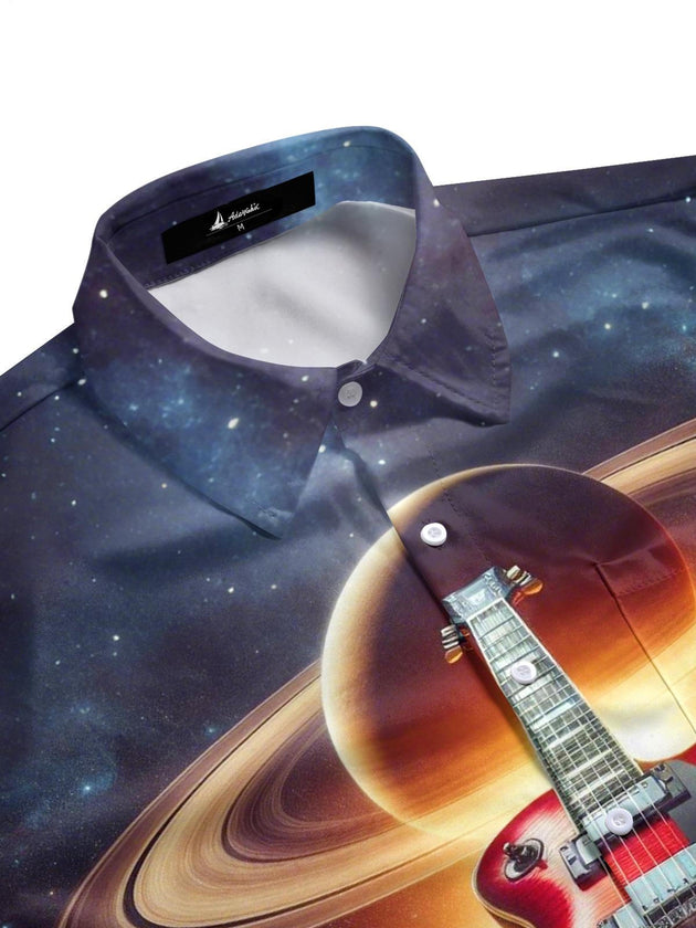 Men's planet print pocket half sleeve shirt side view