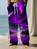 Landscape Print Men's Casual Elastic Waist Pants