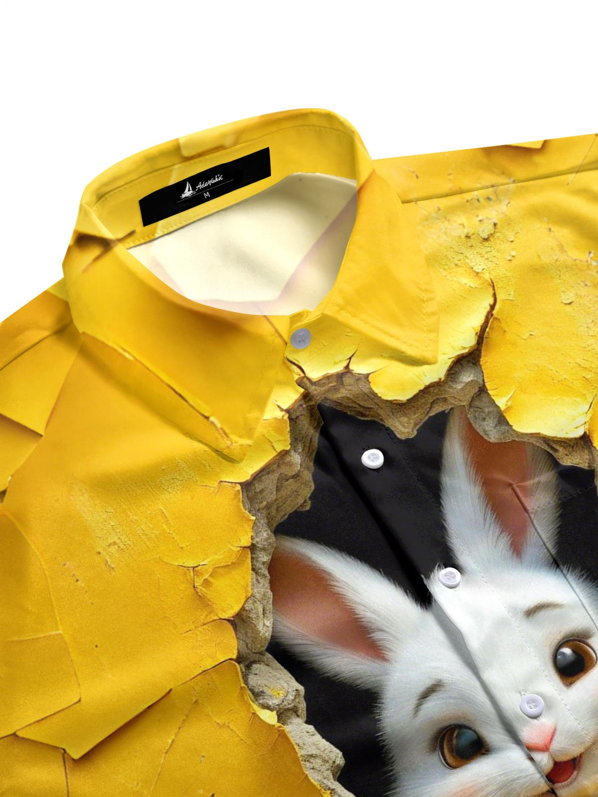 Rabbit Print Men's Pocket Short Sleeve Shirts