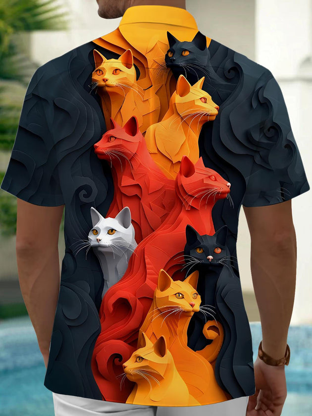 men's kitten pattern shirt back view