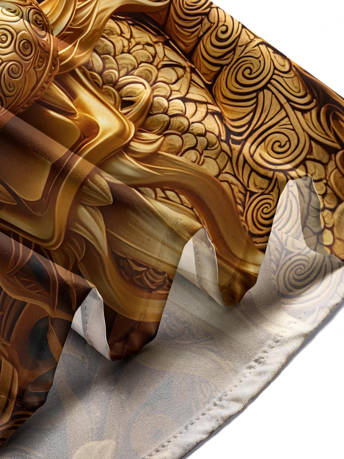 Golden Dragon Print Men's Pocket Short Sleeve Shirts