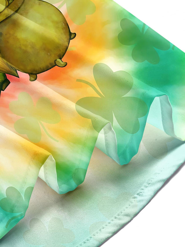 St. Patrick's Day Gnome Clover Tie Dye Print Men's Pocket Short Sleeve Shirts