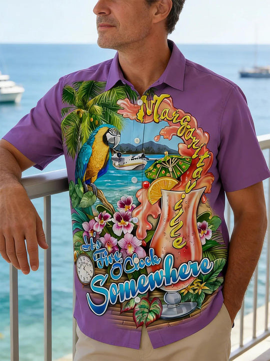 men's Hawaiian shirt front view tropical beach vacation