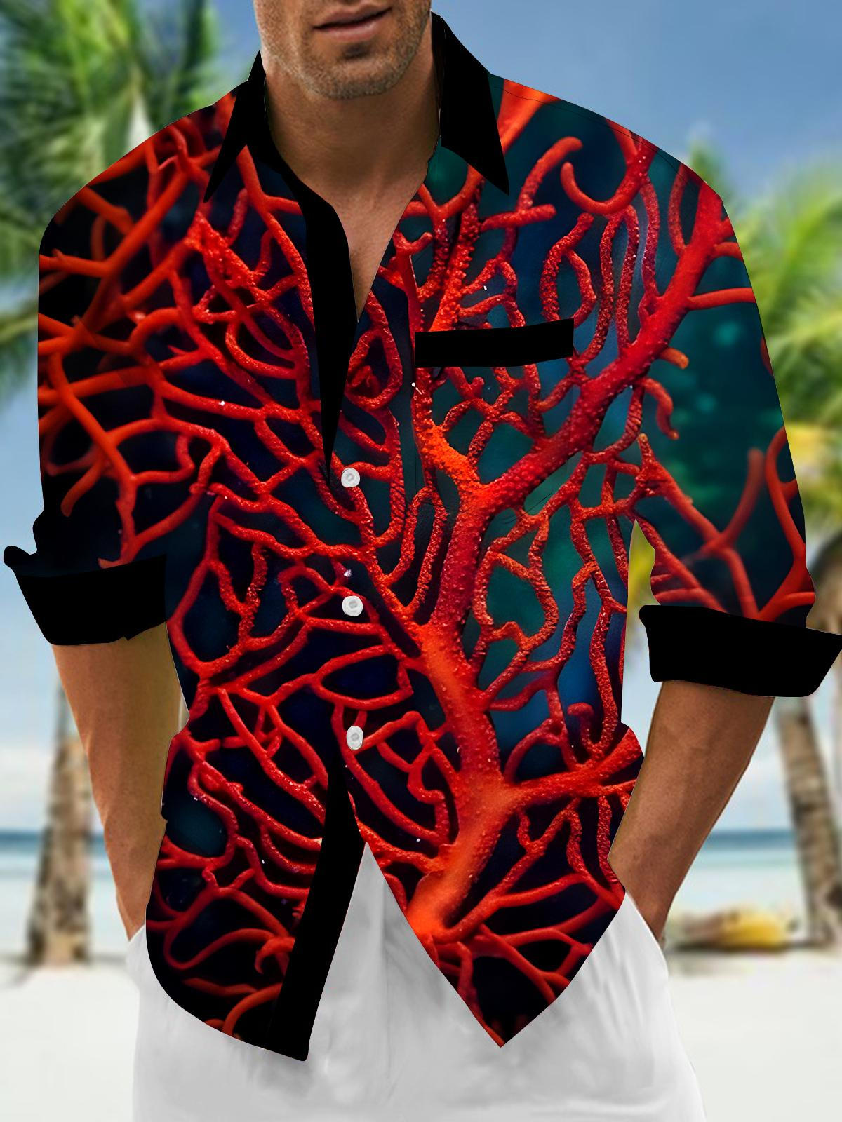 Coral Men's Pocket Long Sleeve Shirts